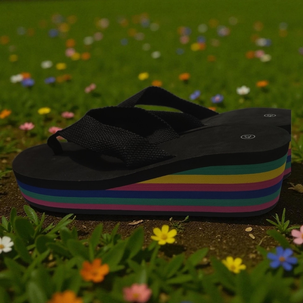 Colorful Rainbow Platform Flip Flops  NWT